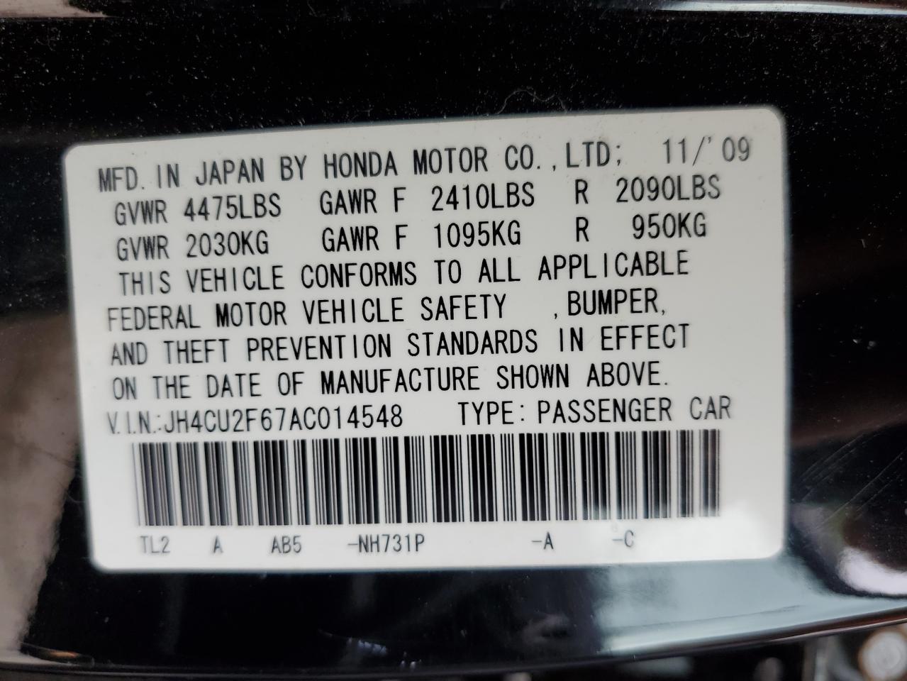 JH4CU2F67AC014548 2010 Acura Tsx