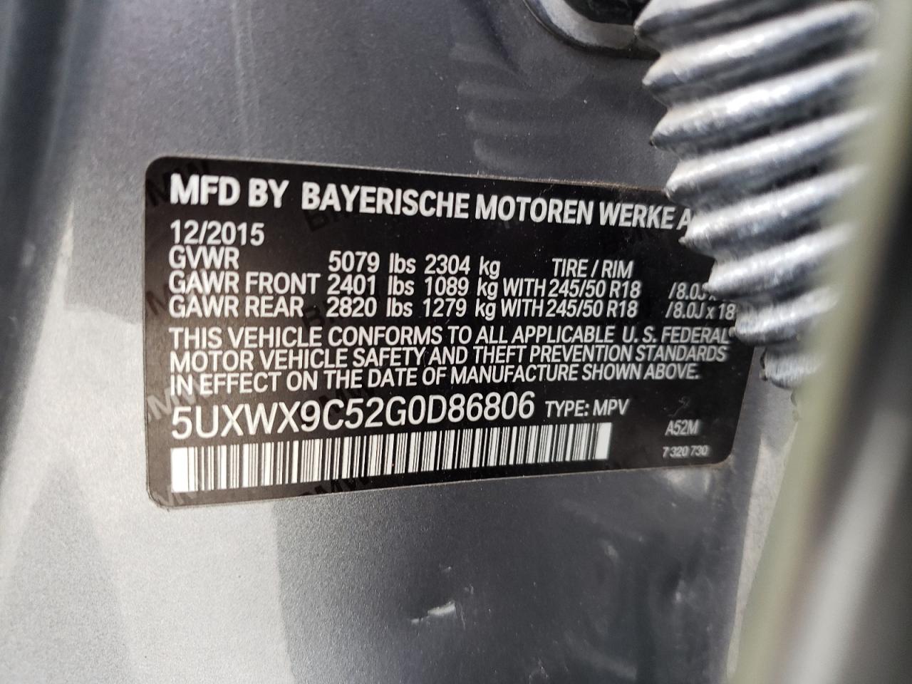 5UXWX9C52G0D86806 2016 BMW X3 xDrive28I