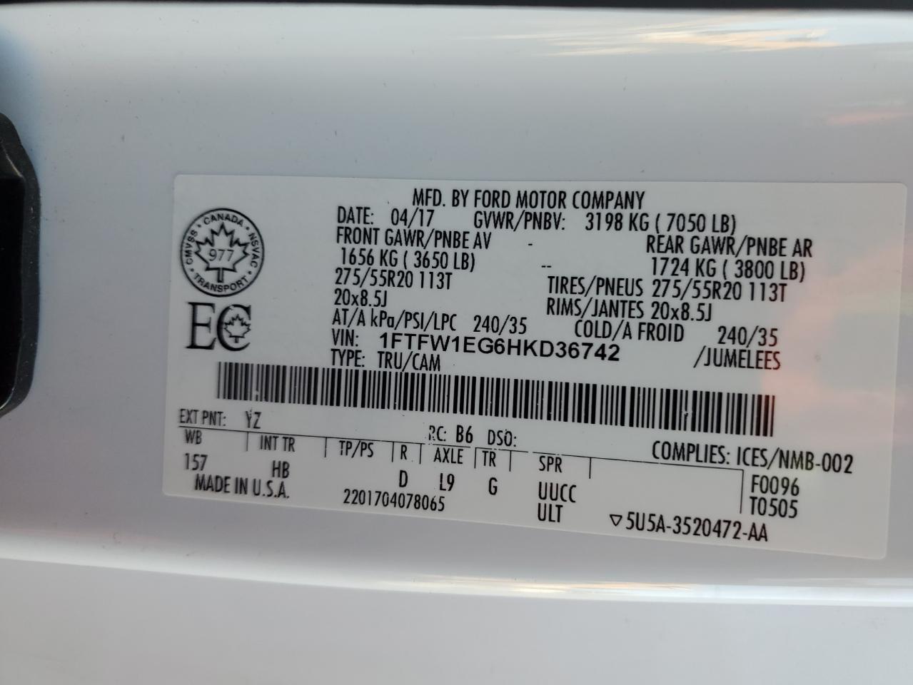 1FTFW1EG6HKD36742 2017 Ford F150 Supercrew