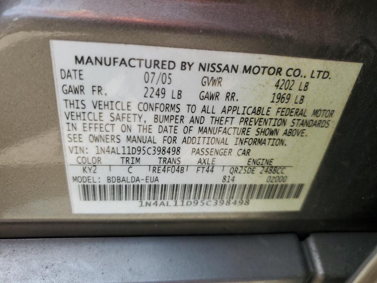 1N4AL11D95C398498 2005 Nissan Altima S