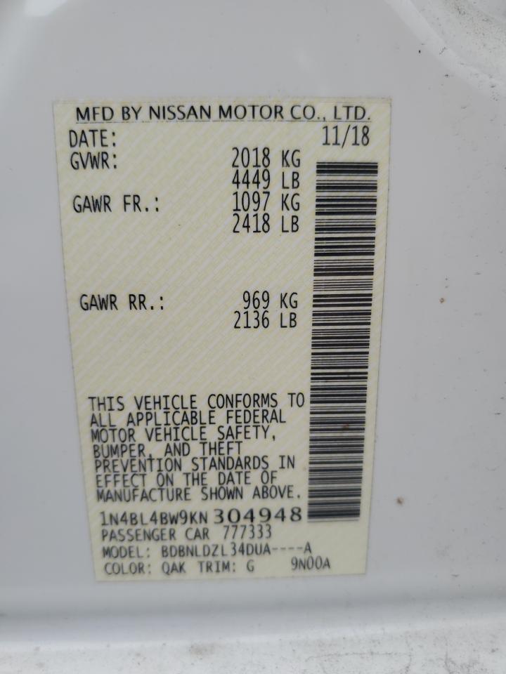 1N4BL4BW9KN304948 2019 Nissan Altima S