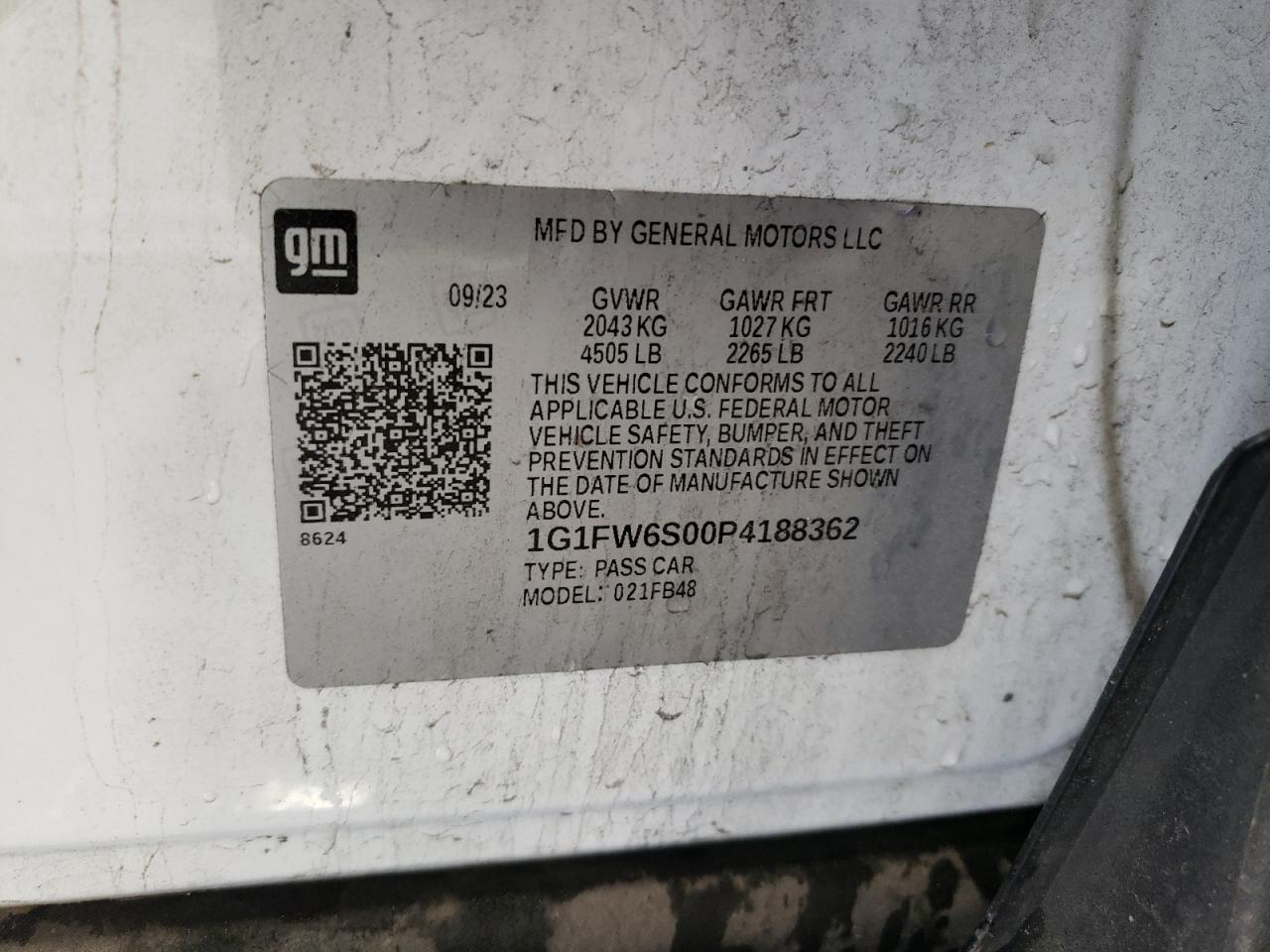 1G1FW6S00P4188362 2023 Chevrolet Bolt Ev 1Lt