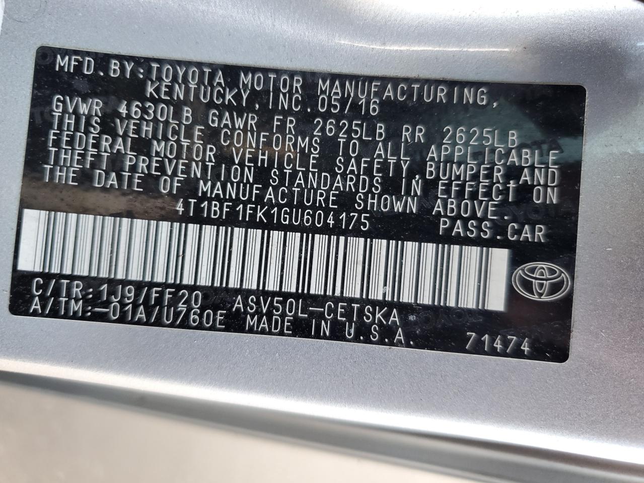 4T1BF1FK1GU604175 2016 Toyota Camry Le