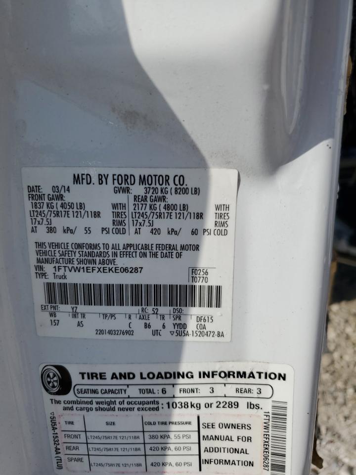 2014 Ford F150 Supercrew VIN: 1FTVW1EFXEKE06287 Lot: 72515834