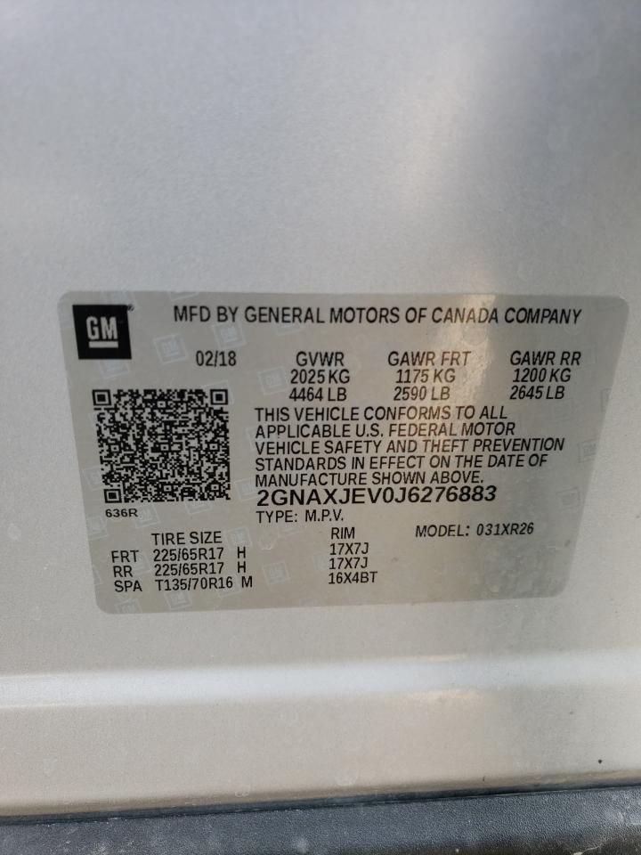 2GNAXJEV0J6276883 2018 Chevrolet Equinox Lt