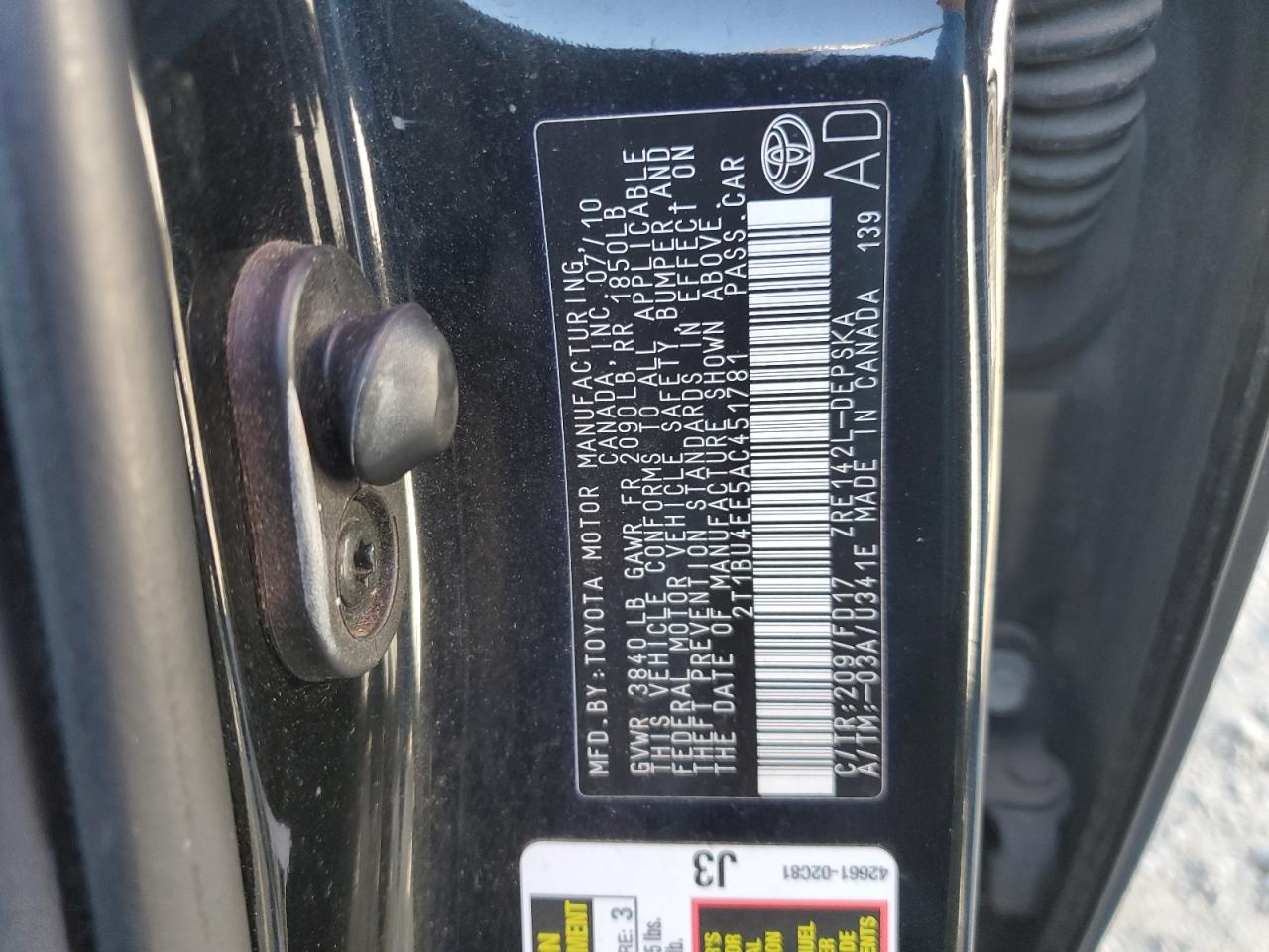 2T1BU4EE5AC451781 2010 Toyota Corolla Base