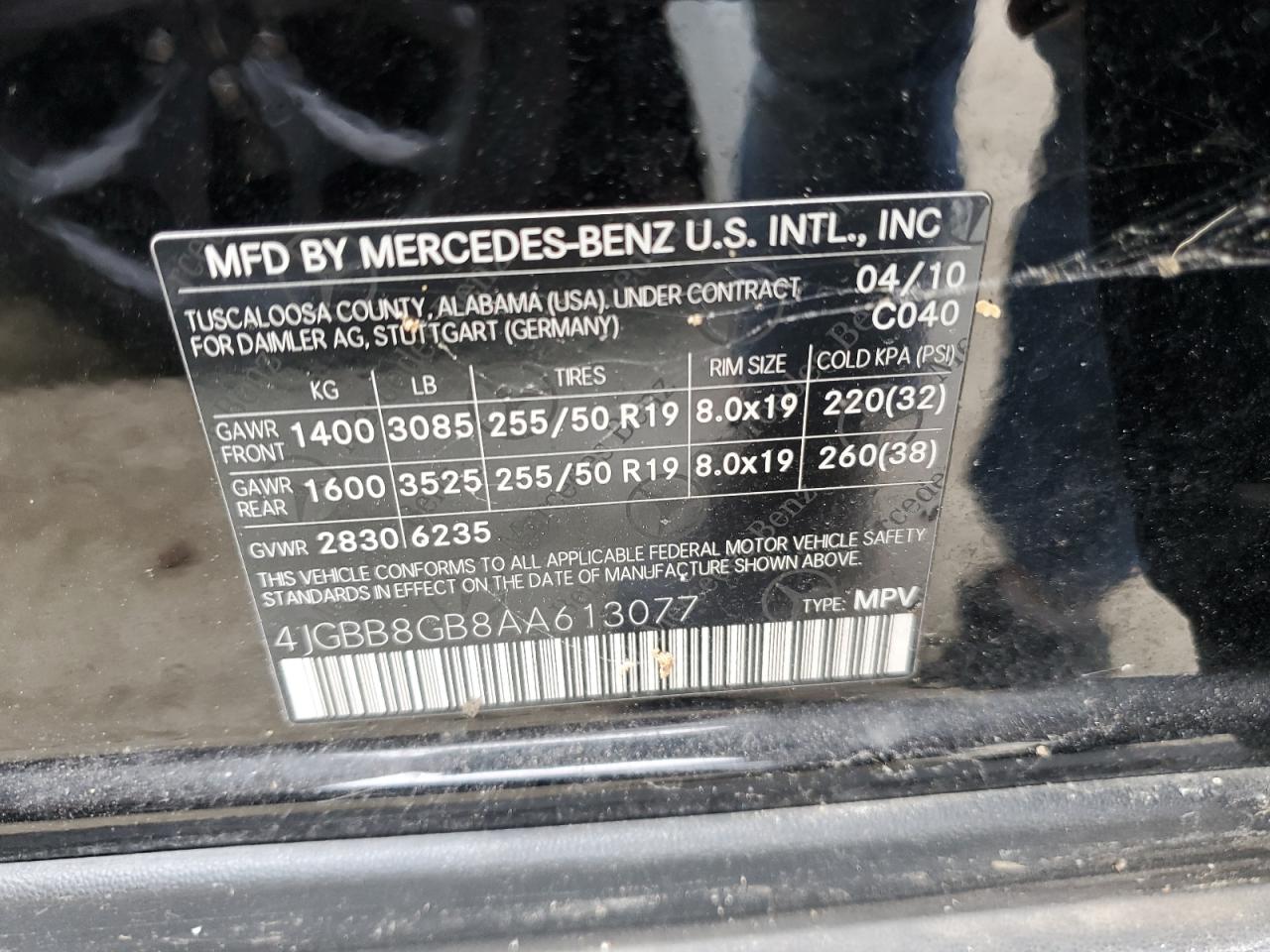 4JGBB8GB8AA613077 2010 Mercedes-Benz Ml 350 4Matic