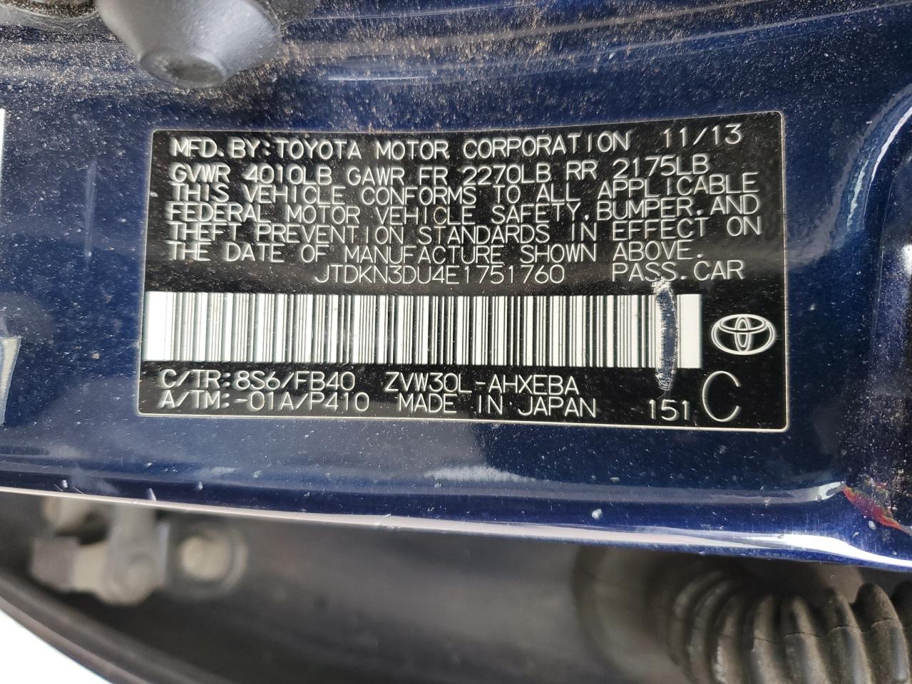 JTDKN3DU4E1751760 2014 Toyota Prius