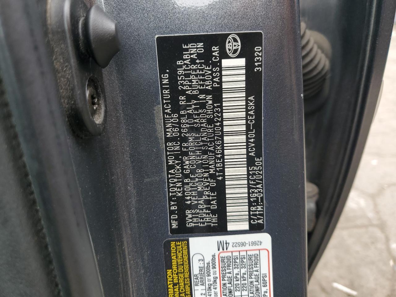 4T1BE46K67U042231 2007 Toyota Camry Ce