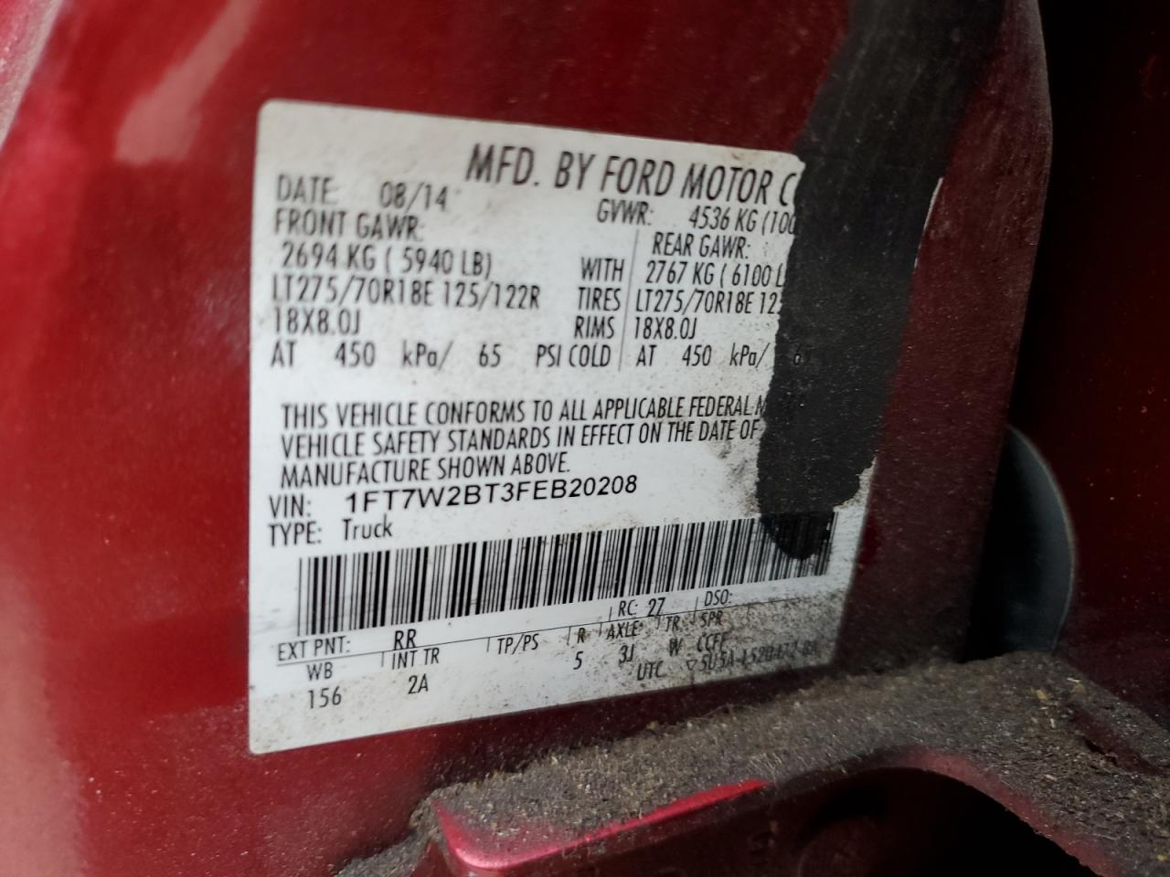 1FT7W2BT3FEB20208 2015 Ford F250 Super Duty