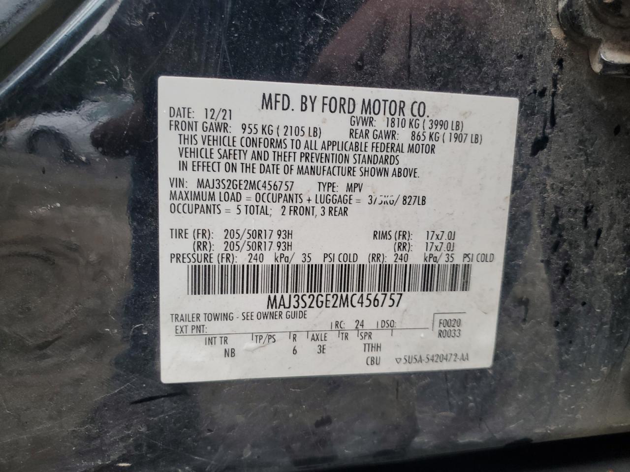 MAJ3S2GE2MC456757 2021 Ford Ecosport Se