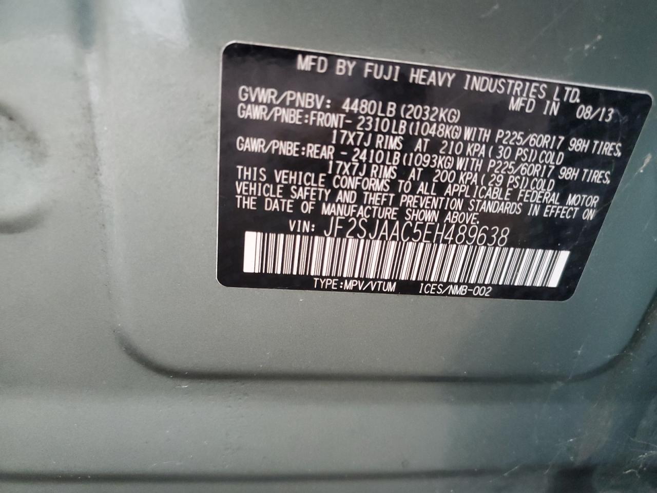 JF2SJAAC5EH489638 2014 Subaru Forester 2.5I