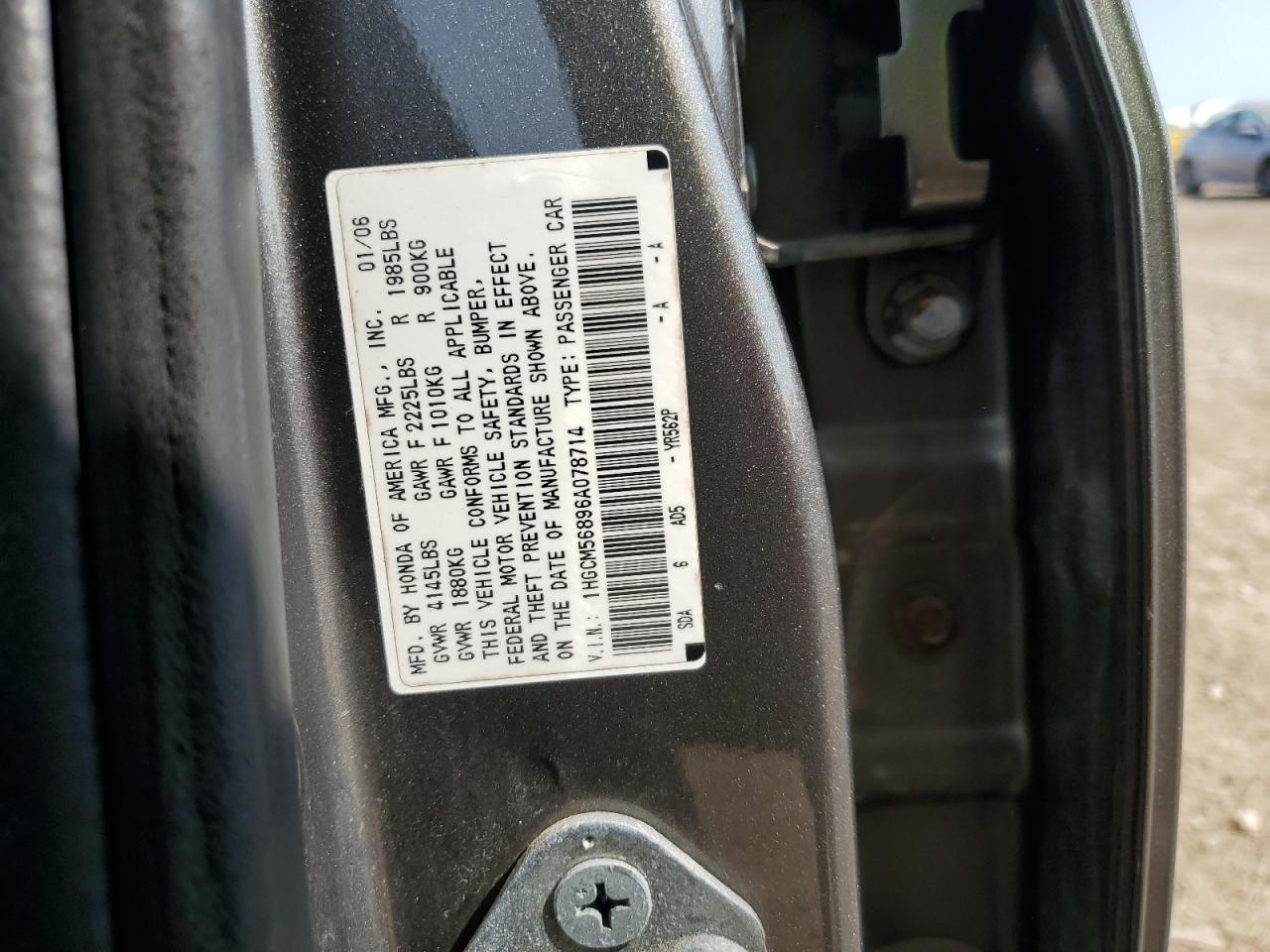 1HGCM56896A078714 2006 Honda Accord Ex