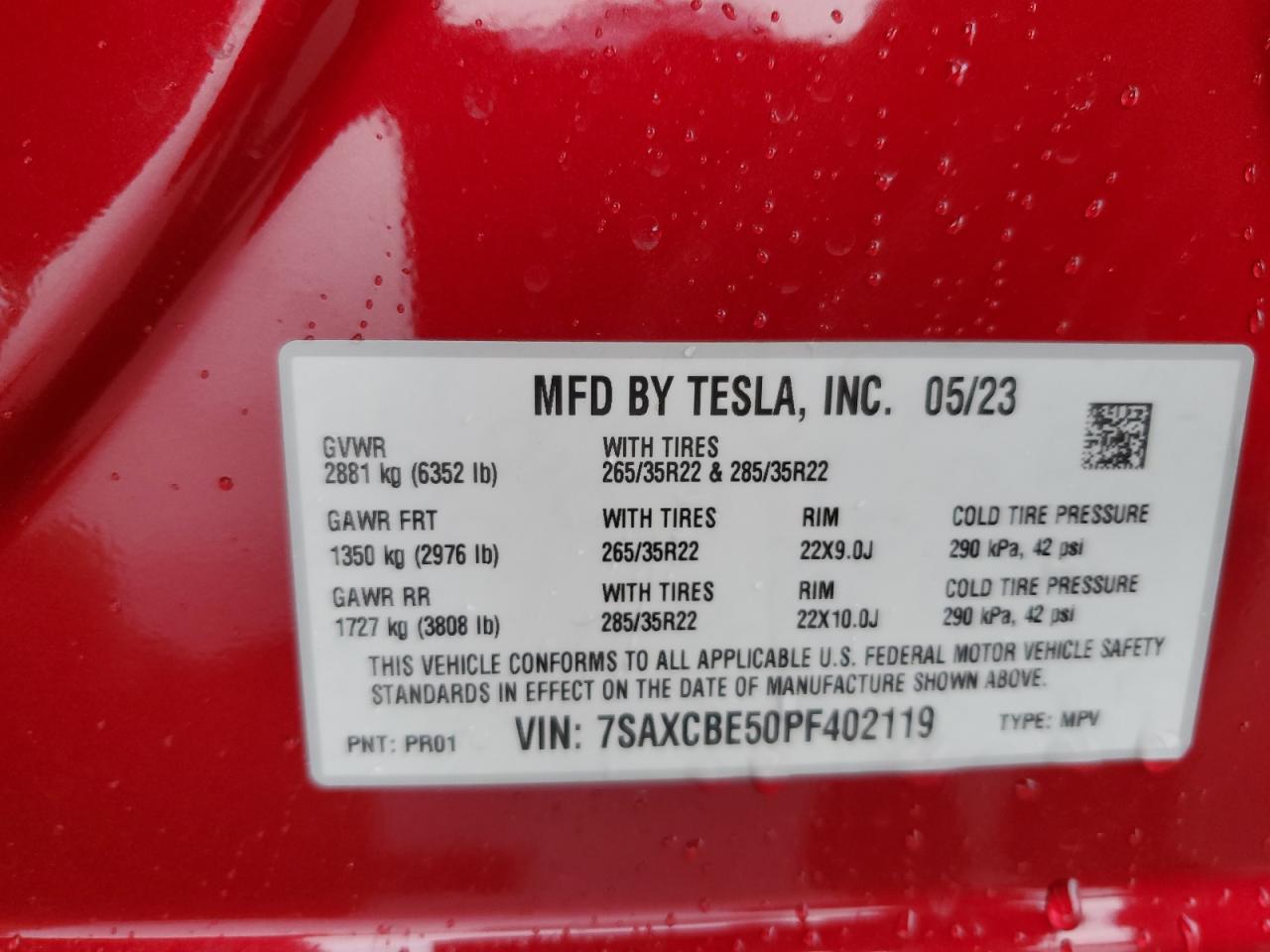 2023 Tesla Model X VIN: 7SAXCBE50PF402119 Lot: 69883384