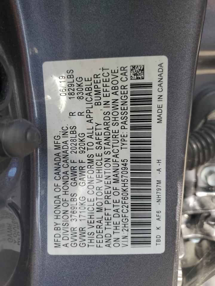 2HGFC2F60KH570945 2019 Honda Civic Lx