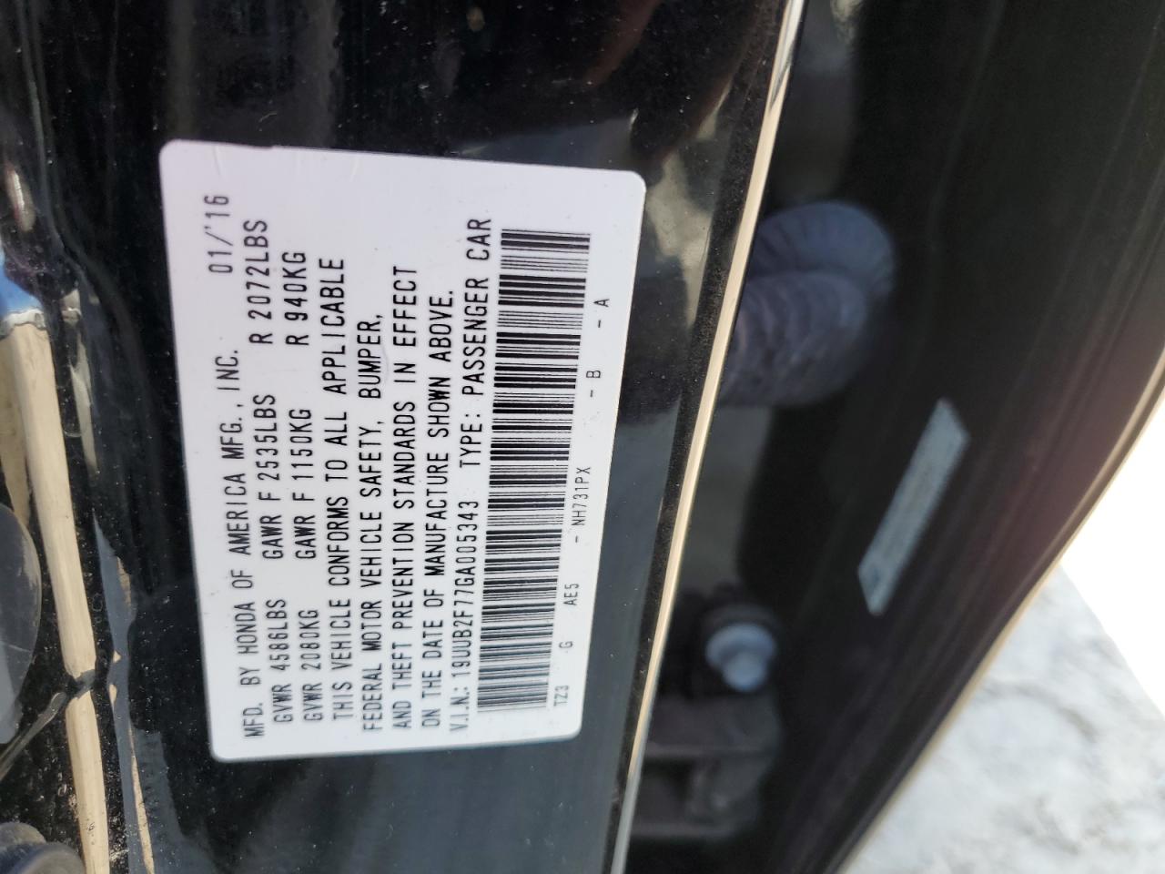 19UUB2F77GA005343 2016 Acura Tlx Advance