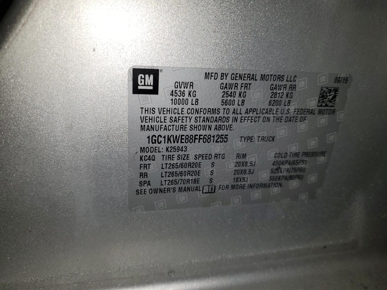 2015 Chevrolet Silverado K2500 Heavy Duty Ltz VIN: 1GC1KWE88FF681255 Lot: 70036394