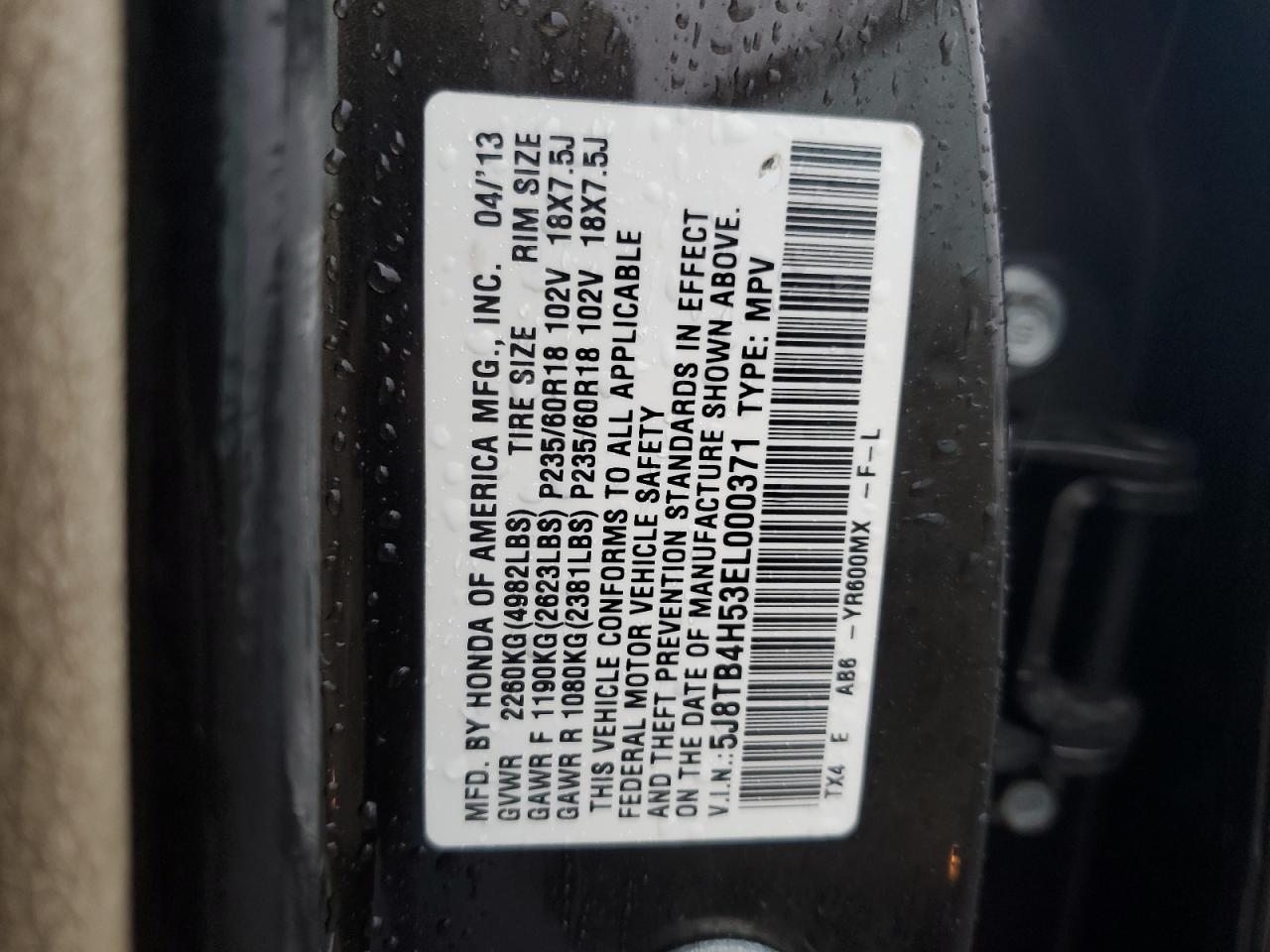 5J8TB4H53EL000371 2014 Acura Rdx Technology