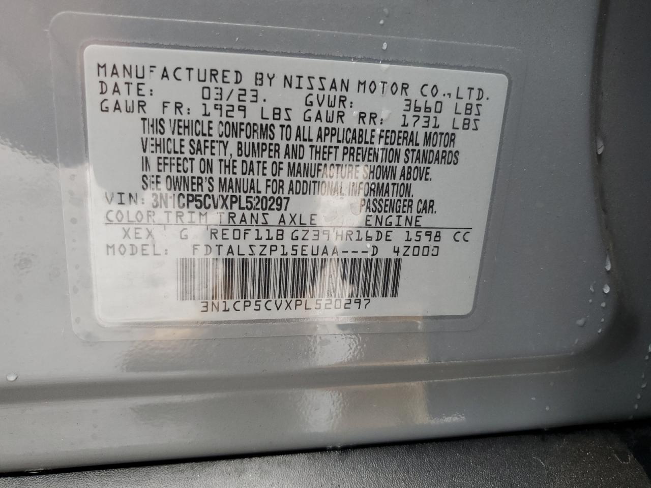 3N1CP5CVXPL520297 2023 Nissan Kicks Sv