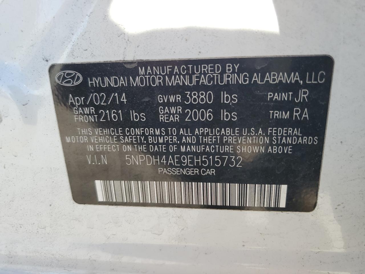 5NPDH4AE9EH515732 2014 Hyundai Elantra Se