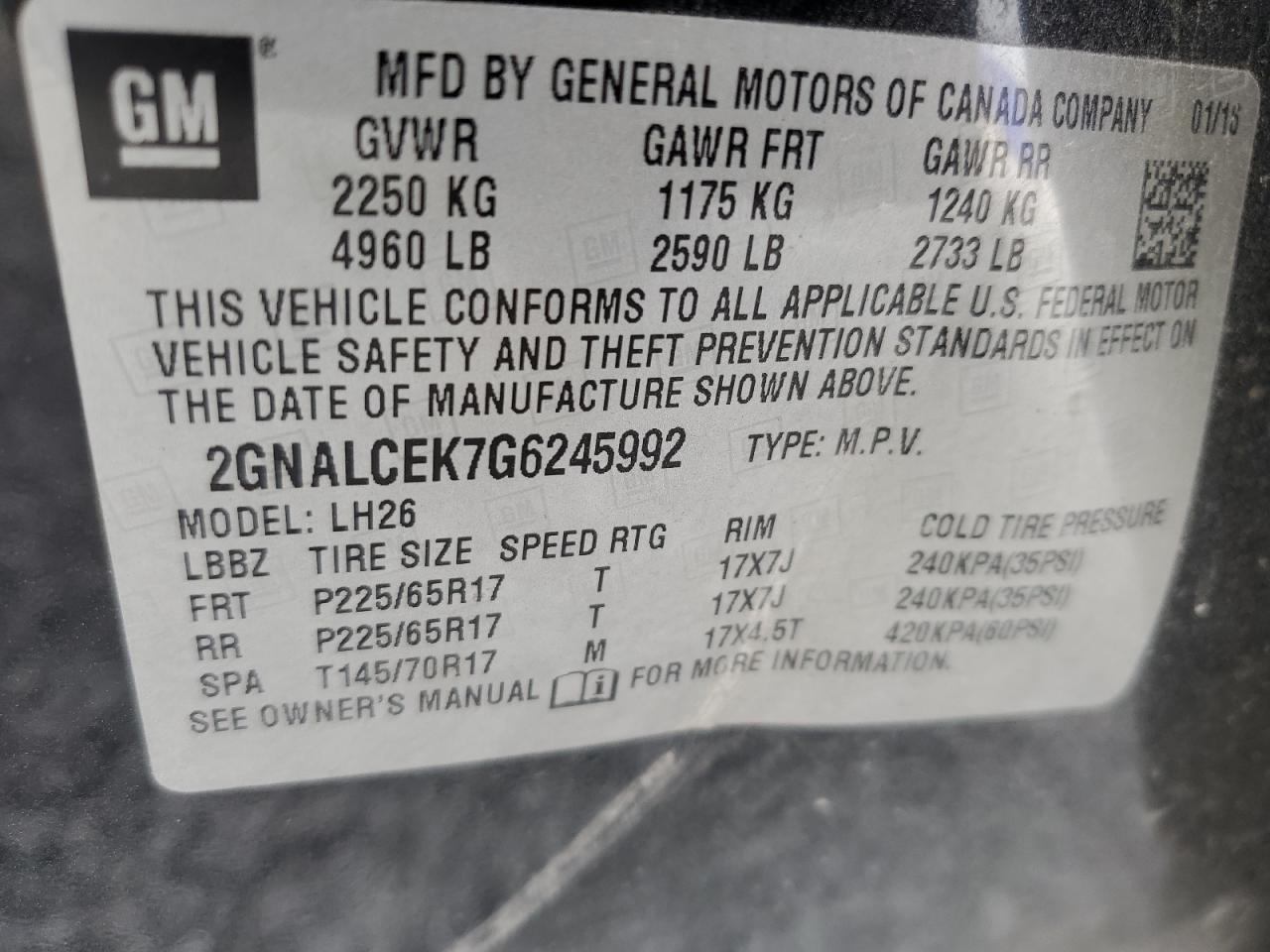 2GNALCEK7G6245992 2016 Chevrolet Equinox Lt