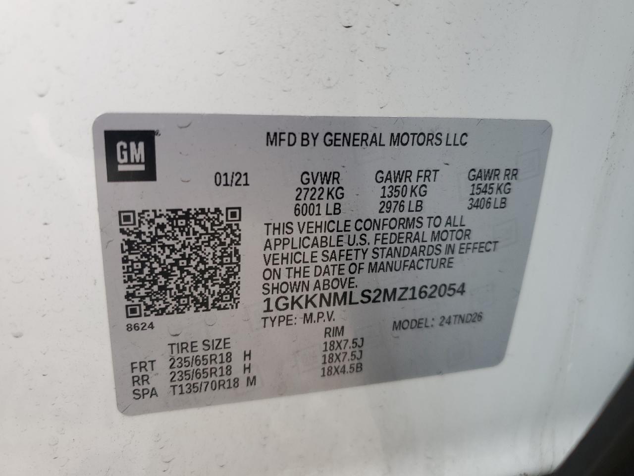 1GKKNMLS2MZ162054 2021 GMC Acadia Slt