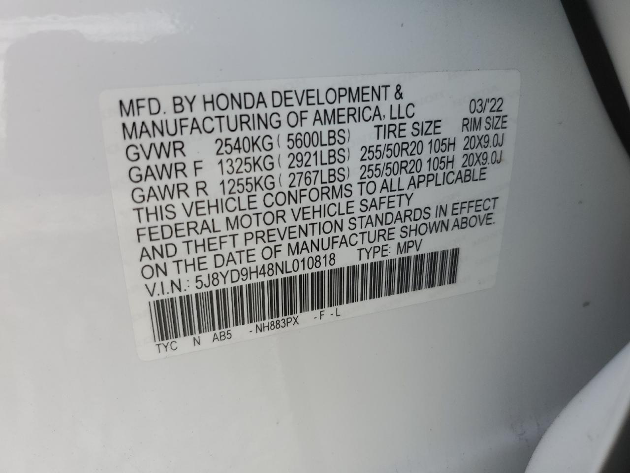 5J8YD9H48NL010818 2022 Acura Mdx Technology