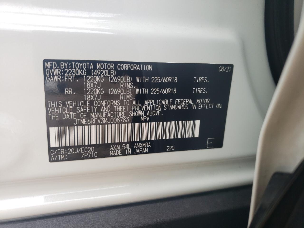 JTME6RFV3MJ008783 2021 Toyota Rav4 Xse