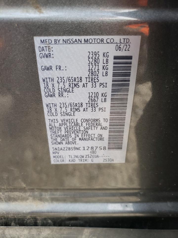 5N1AZ2BS9NC128758 2022 Nissan Murano Sv