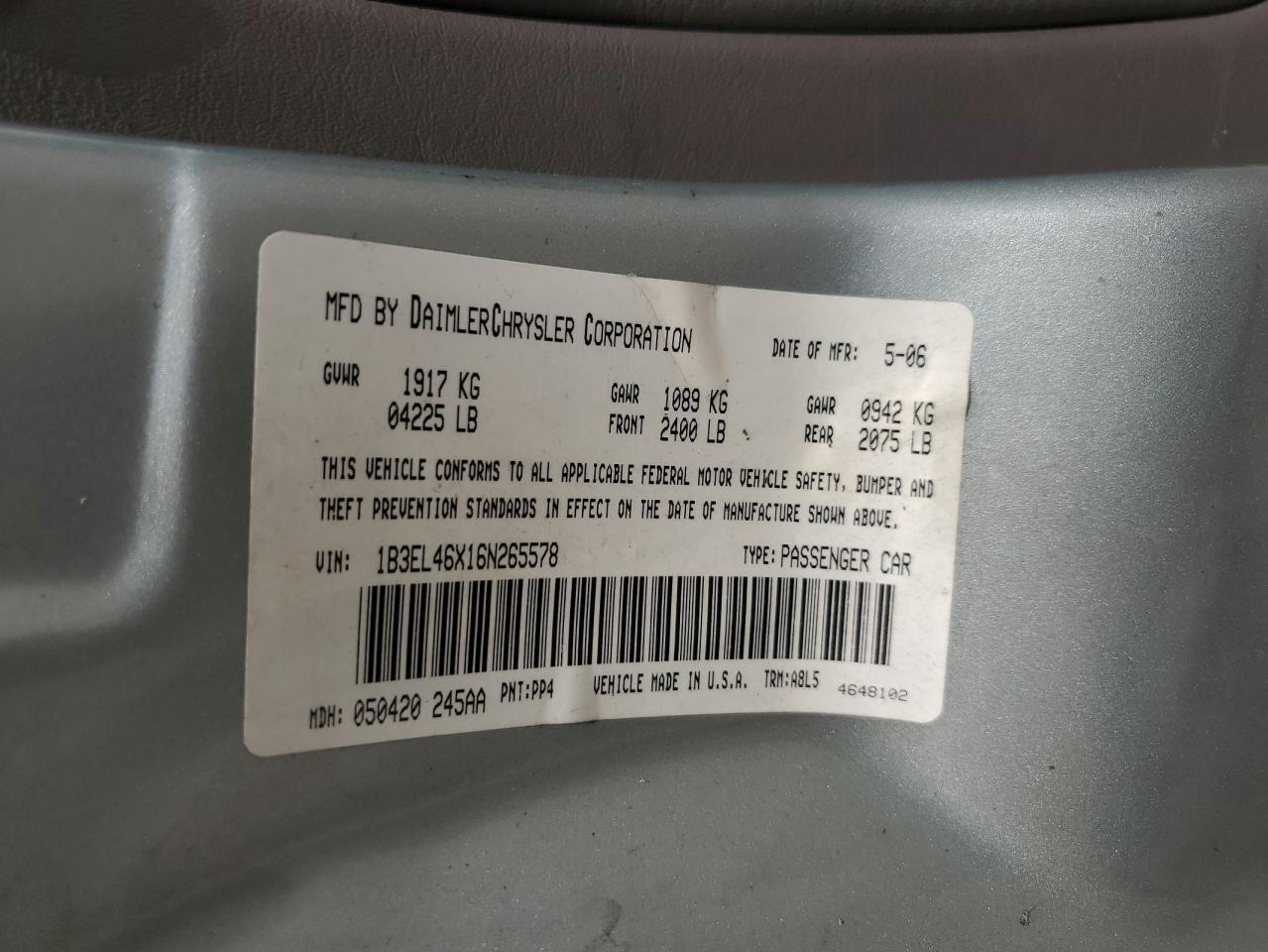 1B3EL46X16N265578 2006 Dodge Stratus Sxt