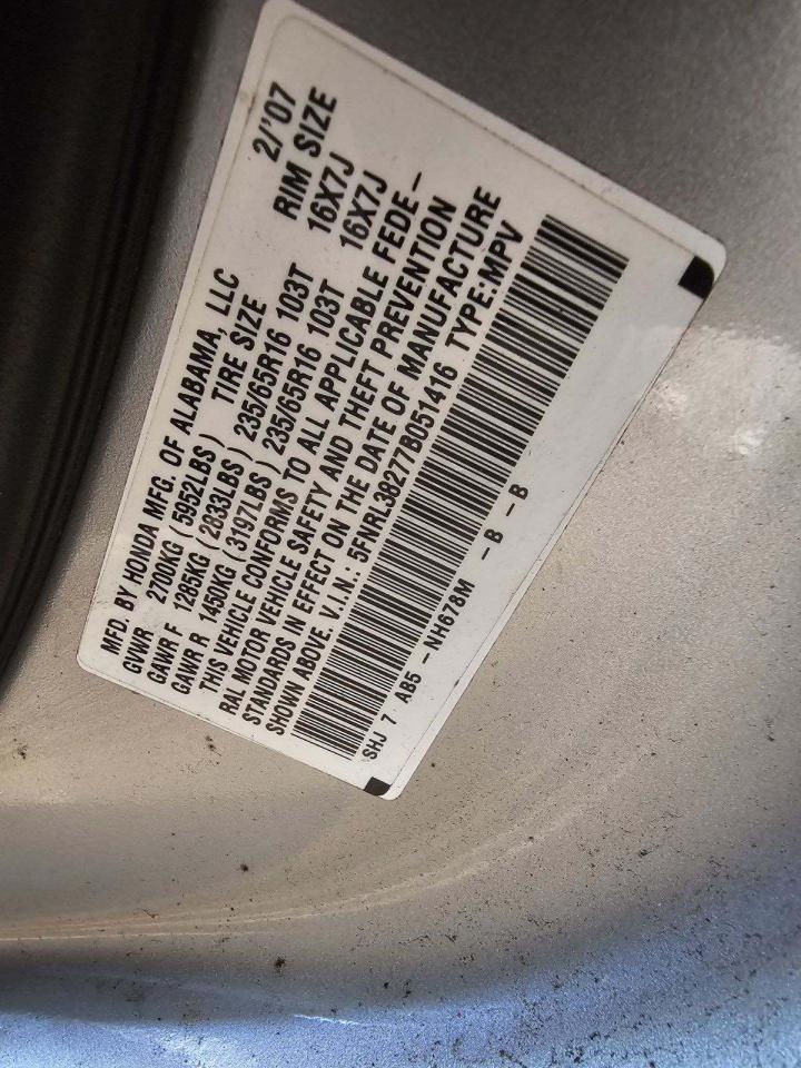 5FNRL38277B051416 2007 Honda Odyssey Lx