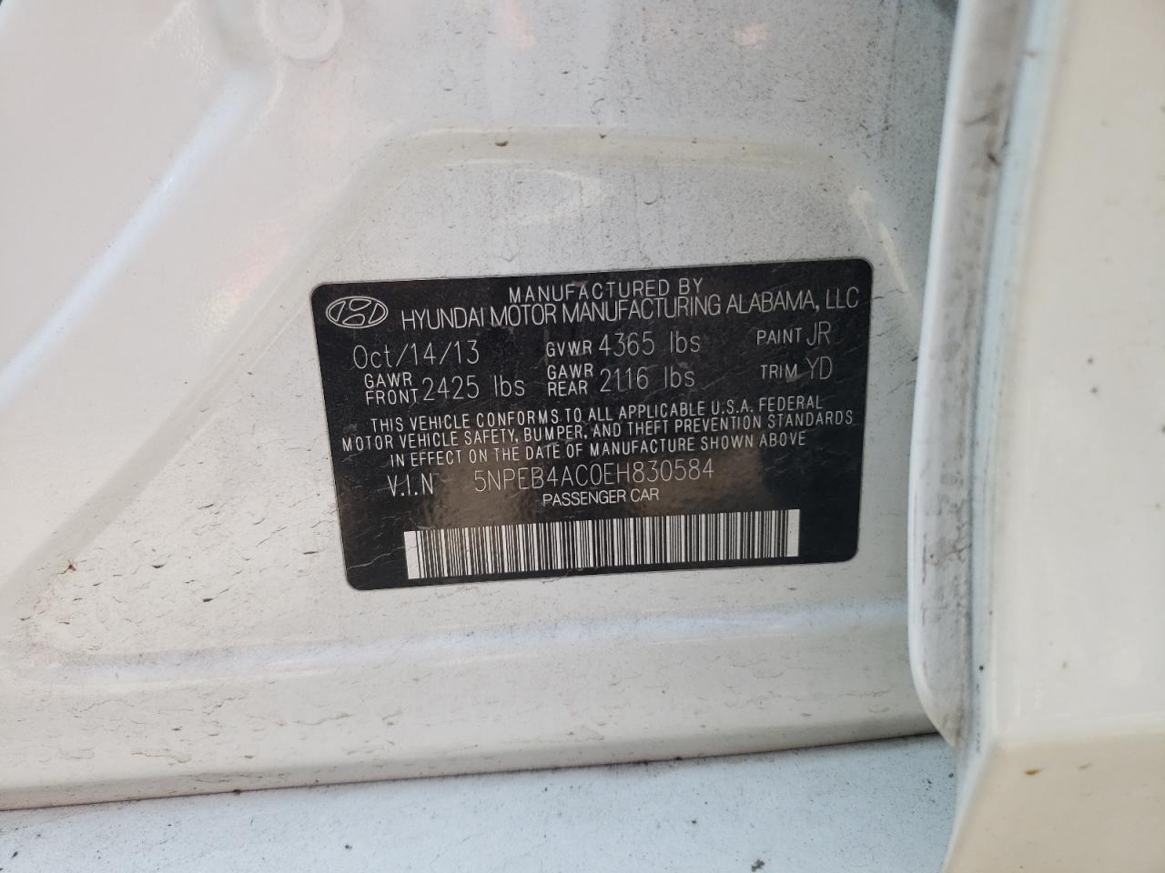 5NPEB4AC0EH830584 2014 Hyundai Sonata Gls