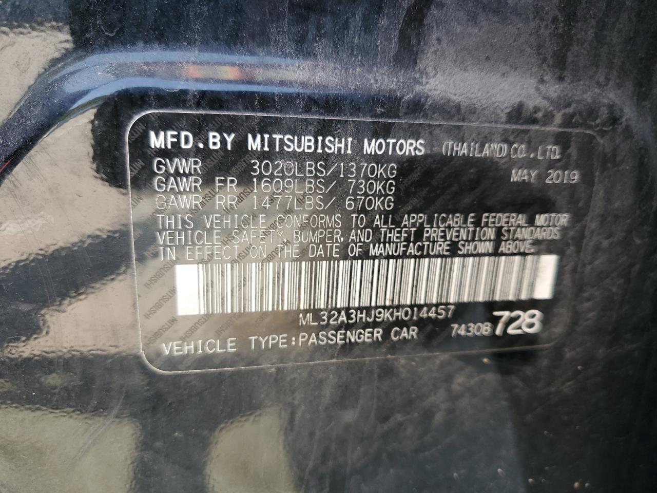 ML32A3HJ9KH014457 2019 Mitsubishi Mirage Es