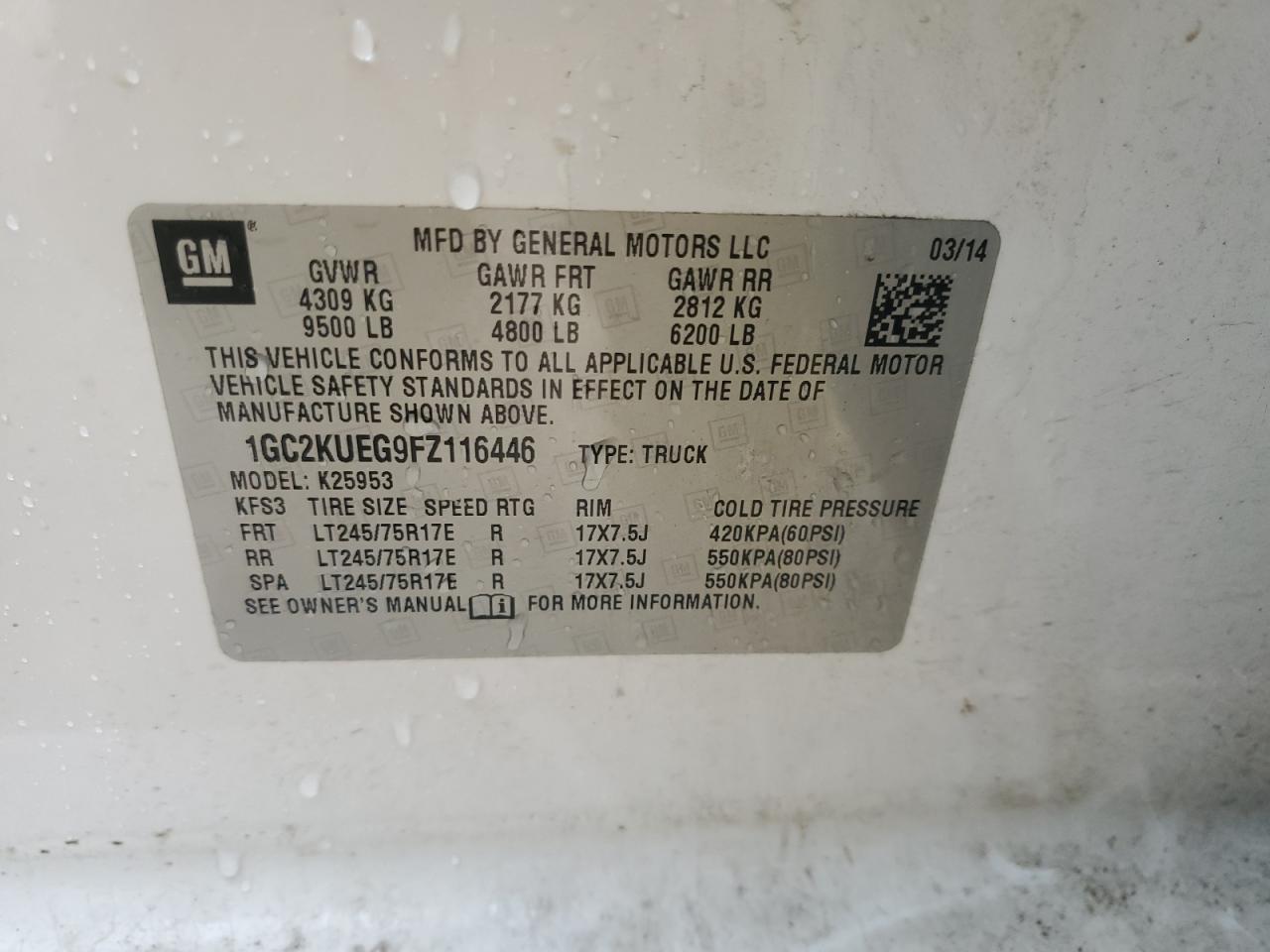 1GC2KUEG9FZ116446 2015 Chevrolet Silverado K2500 Heavy Duty