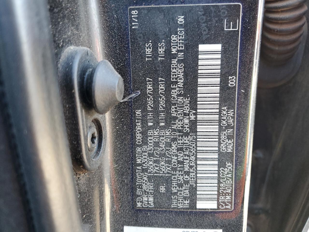 JTEBU5JR4K5650751 2019 Toyota 4Runner Sr5