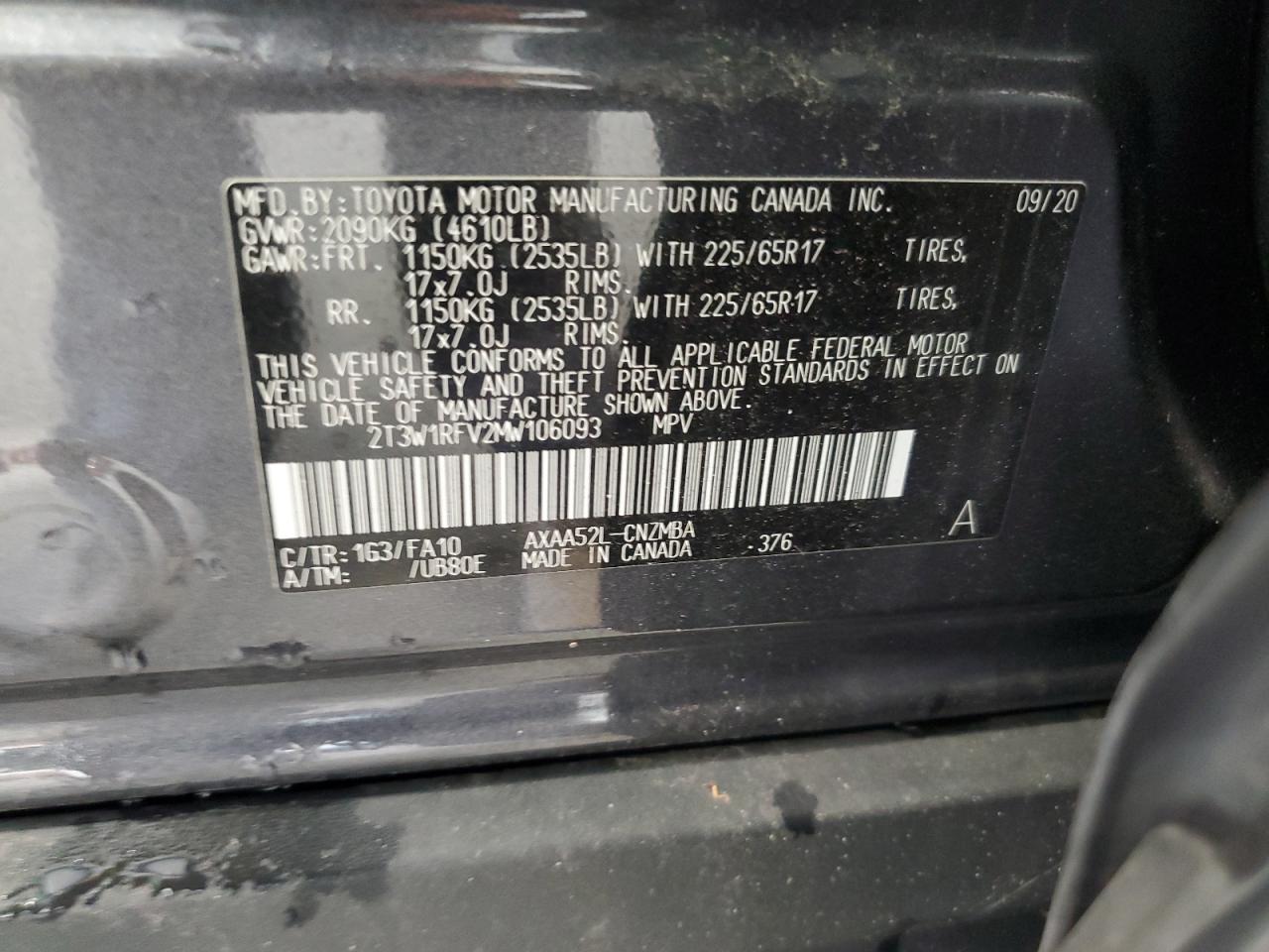 2T3W1RFV2MW106093 2021 Toyota Rav4 Xle