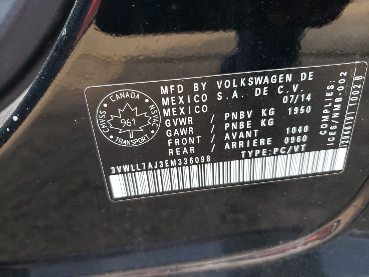 3VWLL7AJ3EM336098 2014 Volkswagen Jetta Tdi