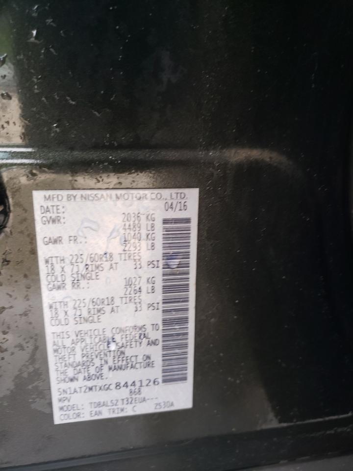 2016 Nissan Rogue S VIN: 5N1AT2MTXGC844126 Lot: 71581274