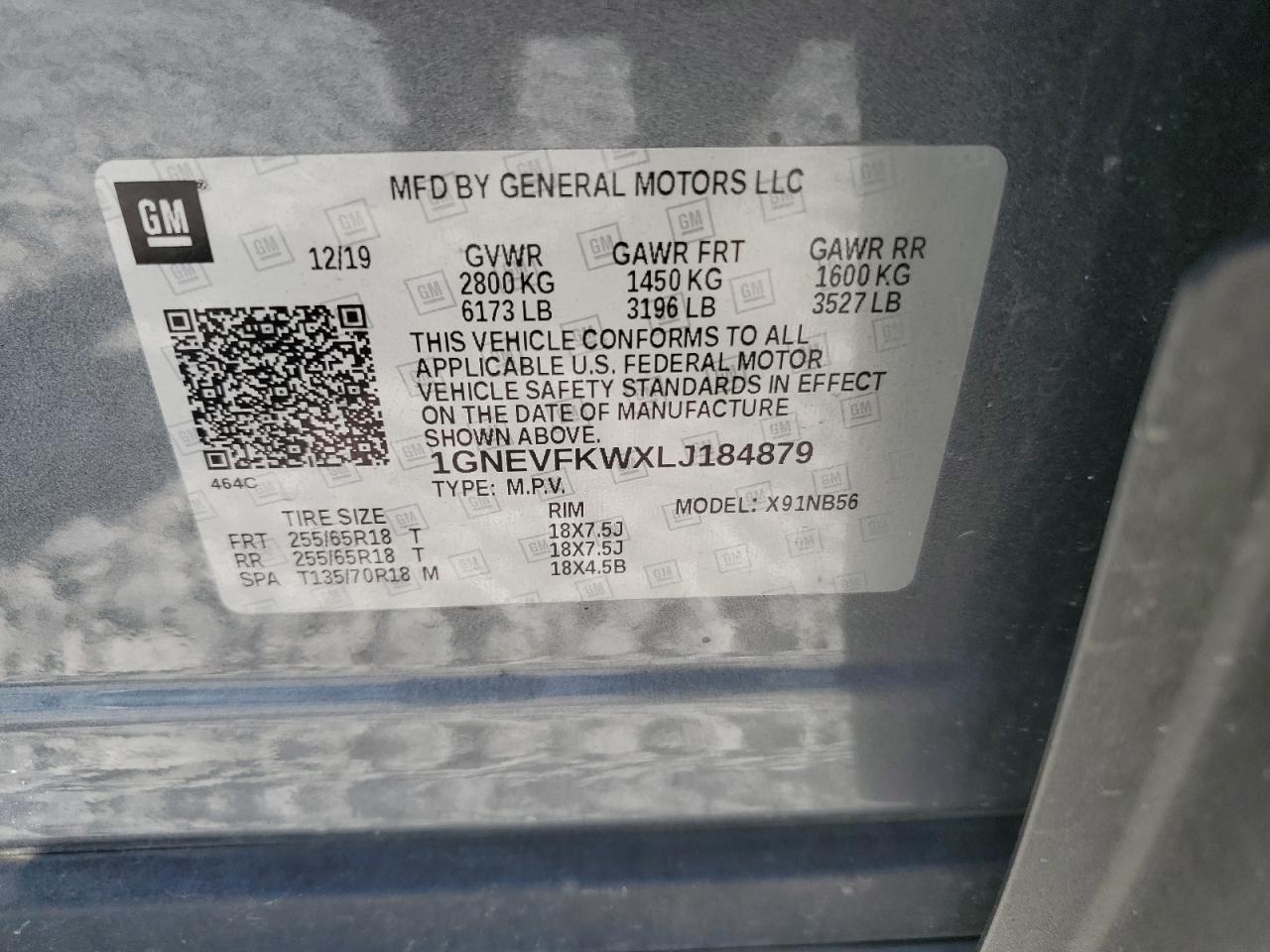 1GNEVFKWXLJ184879 2020 Chevrolet Traverse Ls