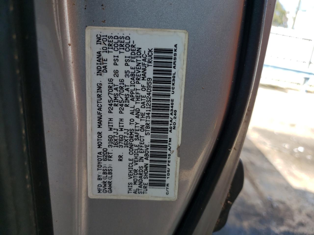 5TBRT34112S240959 2002 Toyota Tundra Access Cab