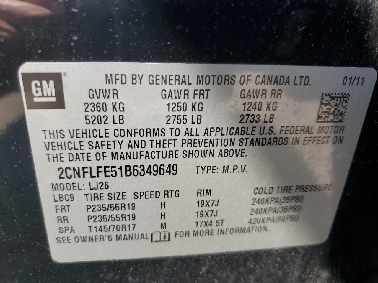 2CNFLFE51B6349649 2011 Chevrolet Equinox Ltz