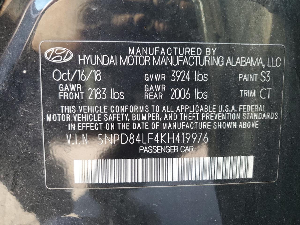 5NPD84LF4KH419976 2019 Hyundai Elantra Sel