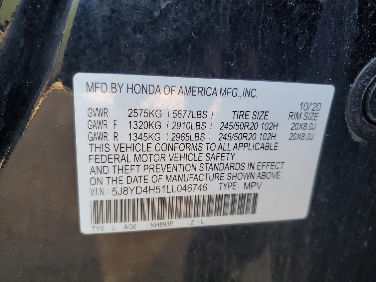 2020 Acura Mdx Technology VIN: 5J8YD4H51LL046746 Lot: 71577454