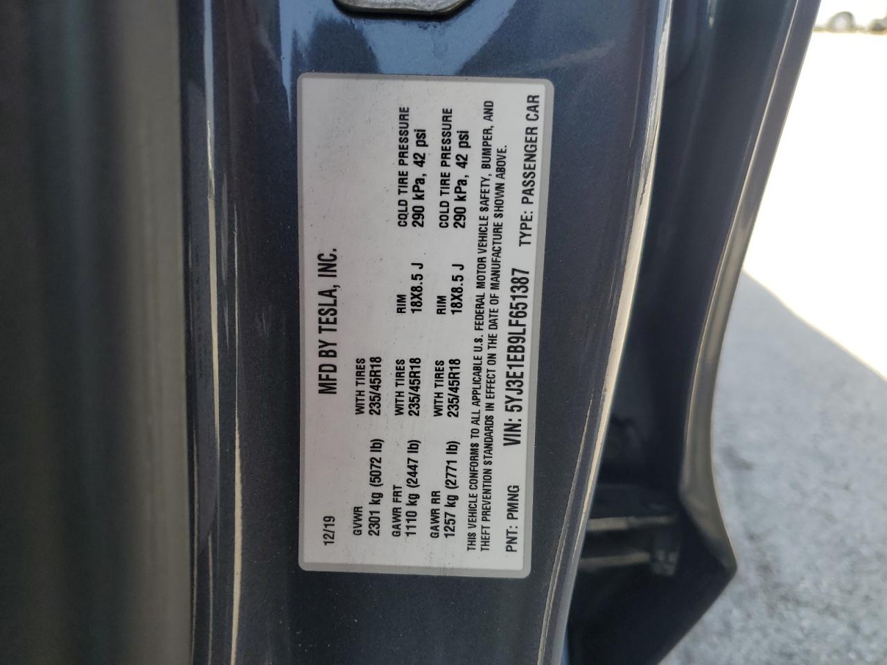 5YJ3E1EB9LF651387 2020 Tesla Model 3