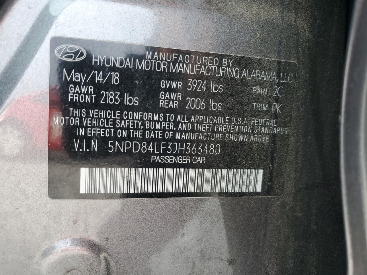 5NPD84LF3JH363480 2018 Hyundai Elantra Sel