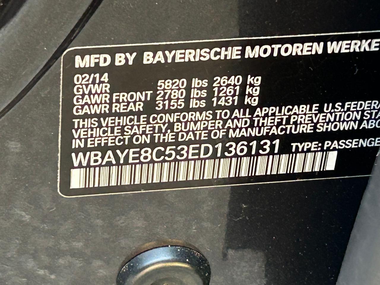 2014 BMW 750 Li VIN: WBAYE8C53ED136131 Lot: 71858944