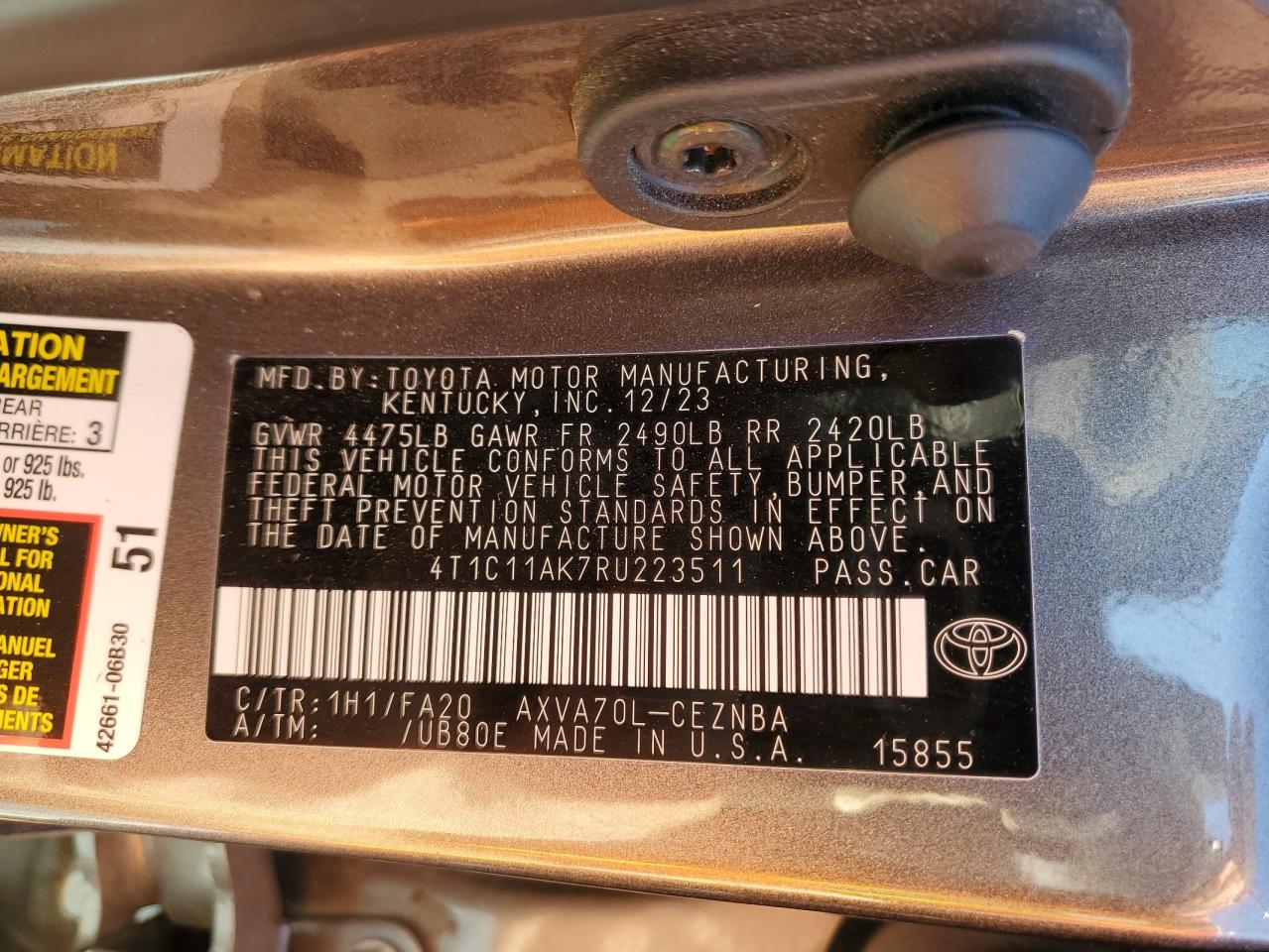 4T1C11AK7RU223511 2024 TOYOTA CAMRY - Image 13