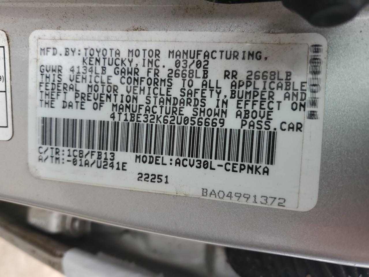 4T1BE32K62U056669 2002 Toyota Camry Le