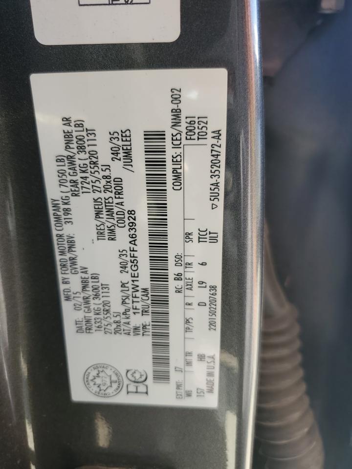 2015 Ford F150 Supercrew VIN: 1FTFW1EG5FFA63928 Lot: 73350434