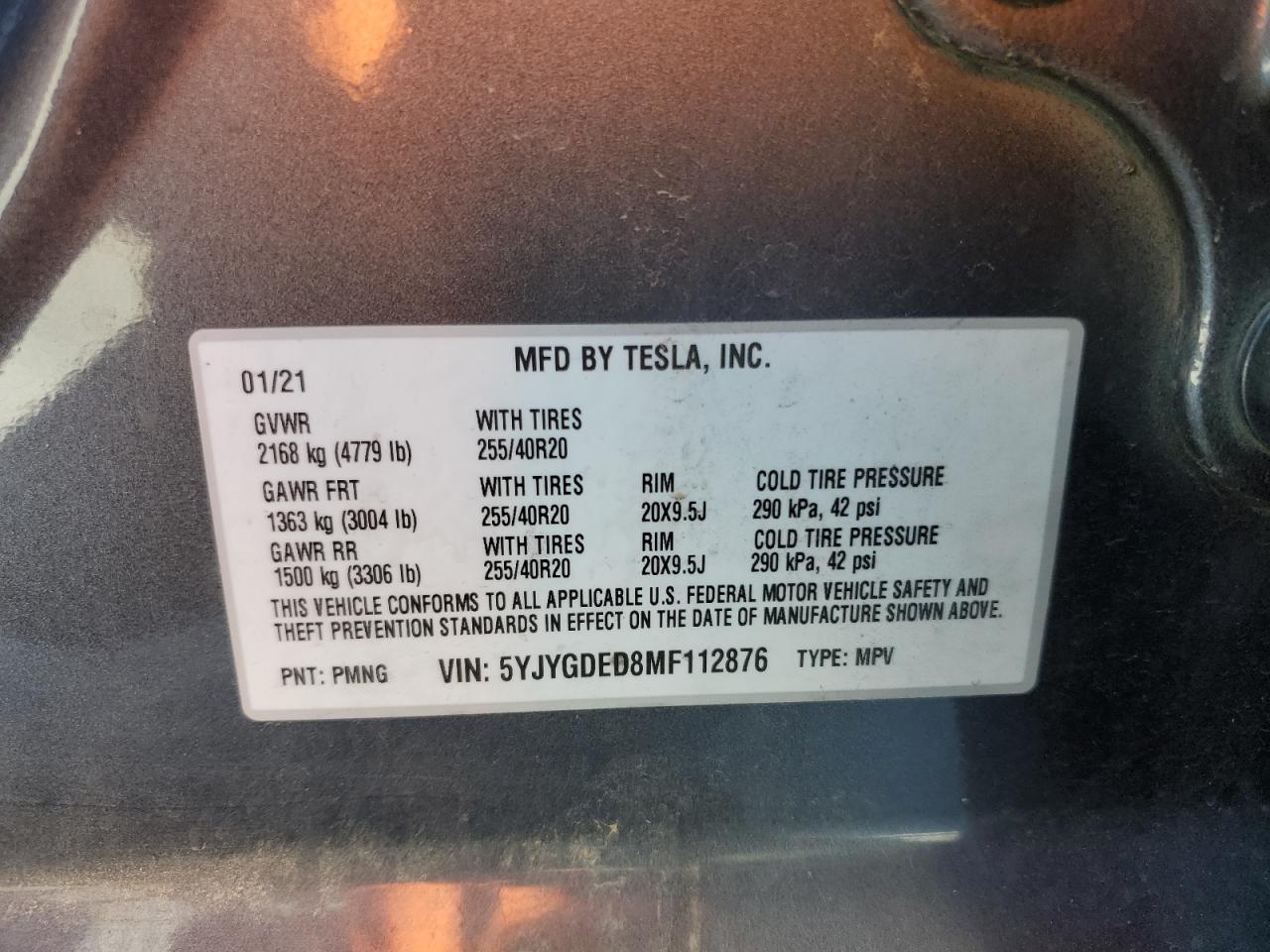 2021 Tesla Model Y VIN: 5YJYGDED8MF112876 Lot: 70849694